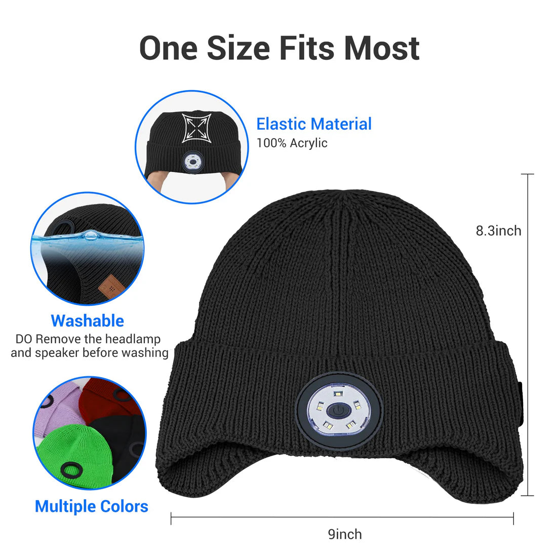 Bluetooth Beanie Hat with Light, Built-in Wireless Headphones LED Light - USB Rechargeable Bluetooth Hat