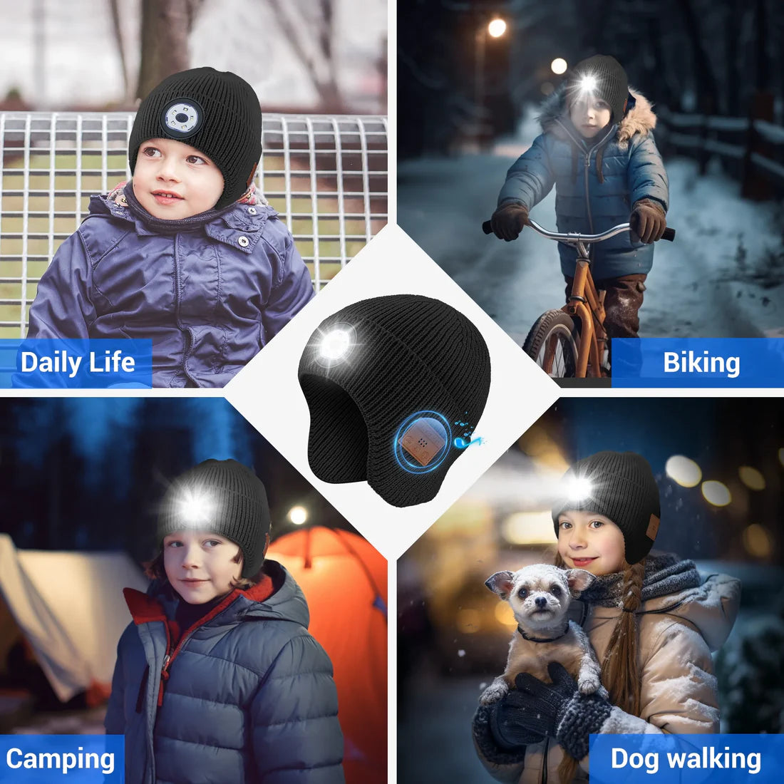Bluetooth Beanie Hat with Light, Built-in Wireless Headphones LED Light - USB Rechargeable Bluetooth Hat
